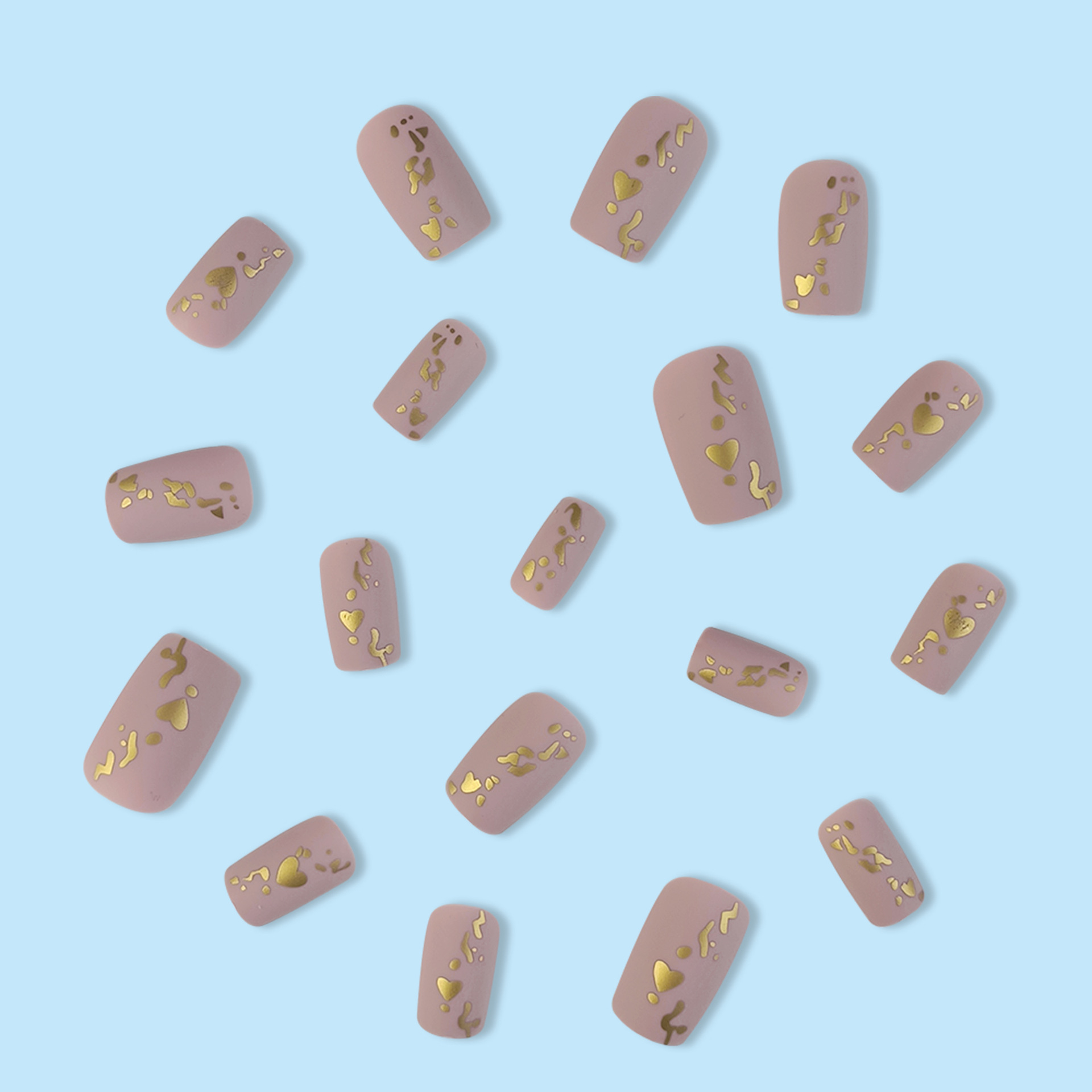 Textura mate, fondo desnudo, piezas de uñas doradas, delicadas uñas, parches de uñas de lujo dulce transfronterizos