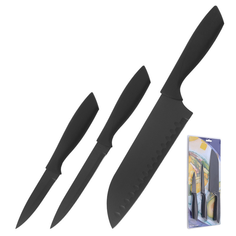 En stock al por mayor nuevo cuchillo de fruta negro de tres piezas de cocina cuchillo de fruta traje de comercio exterior