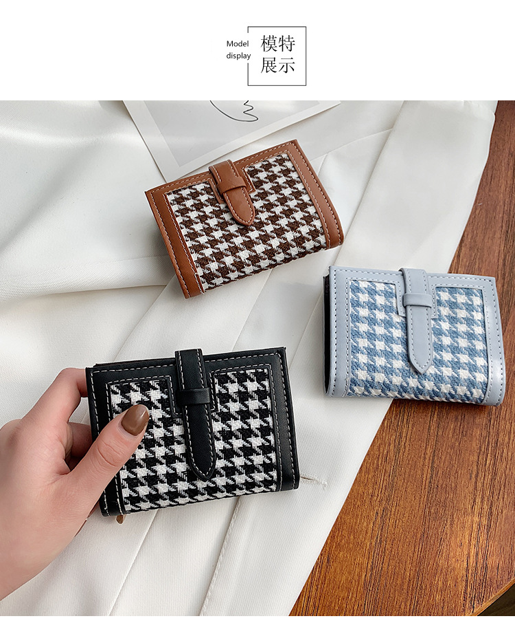 Korean Houndstooth Short Multi-card Canvas Wallet Wholesale display picture 12