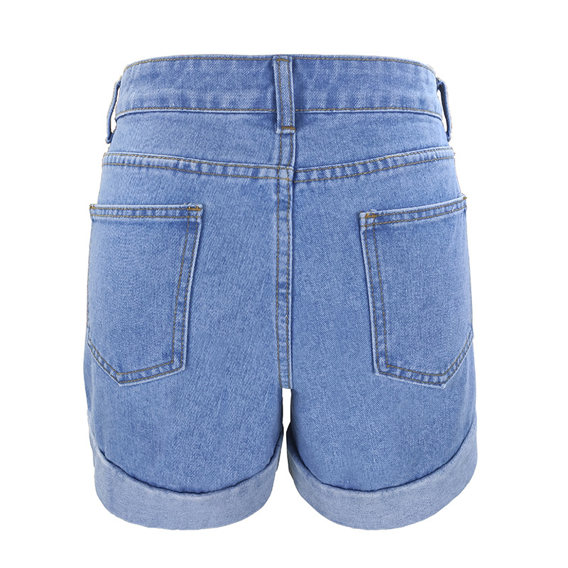 Rullade jeansshorts för kvinnor Raka högmidjade Skinny Pop Hot Pants_voghion.com