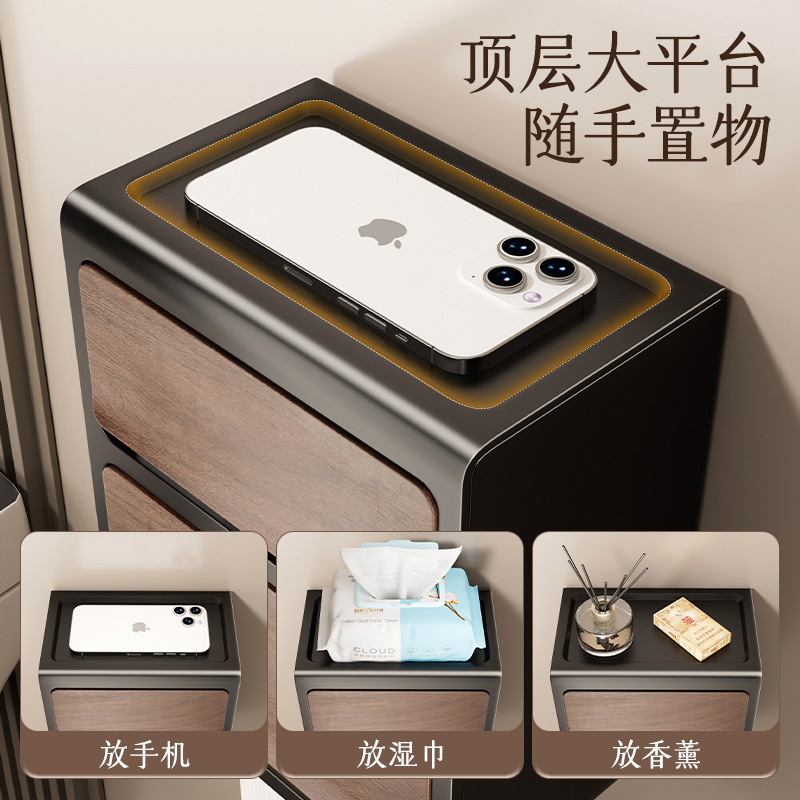 壁挂式双层纸巾盒木纹中古风卫生间免打孔置物架厕纸抽纸盒卷纸架|undefined