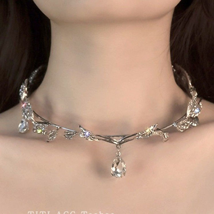 Corona Mori hojas gota de agua llena de diamantes nupcial frente decoración ceja gota Rhinestone boda tocado completo diamante corona diadema