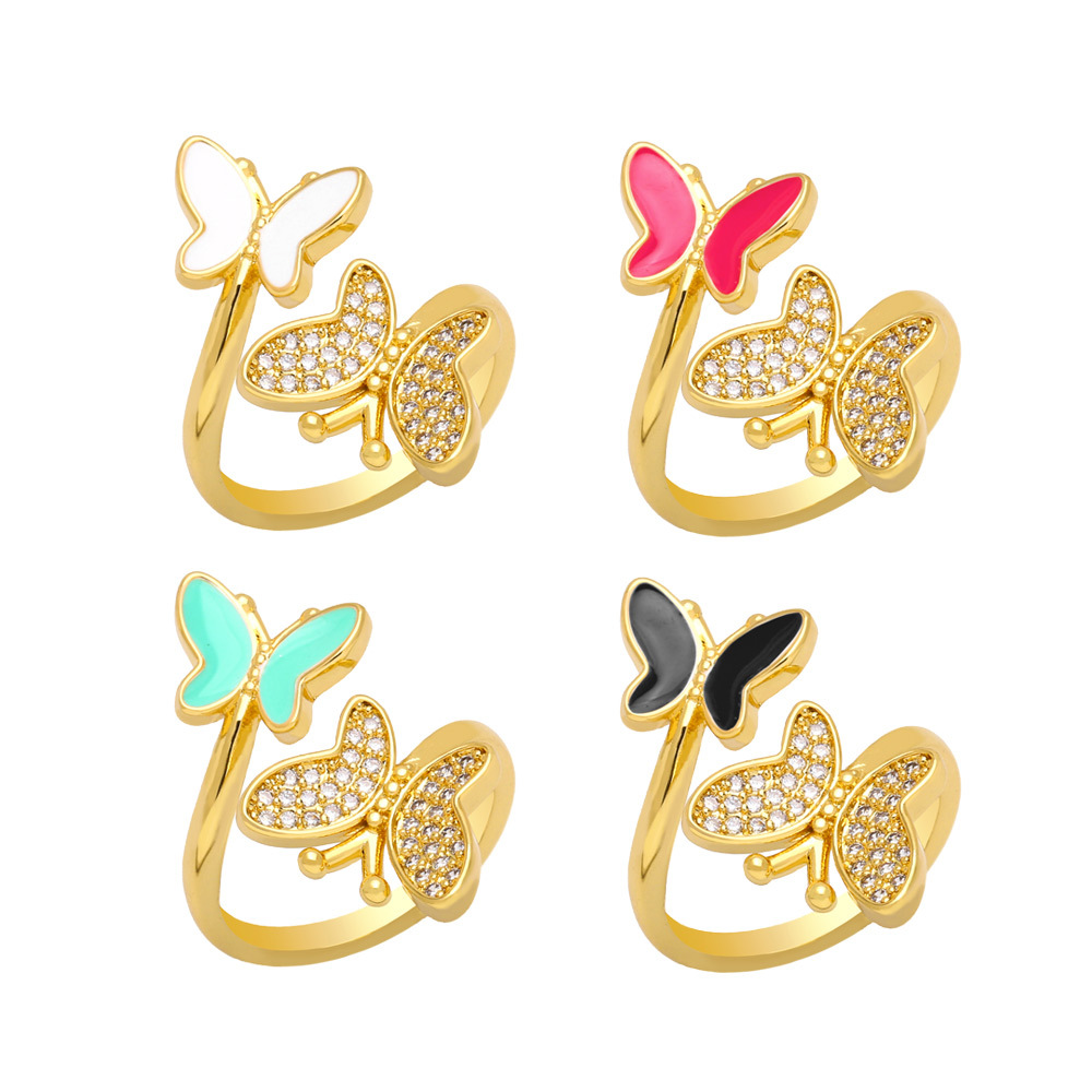 Fashion Butterfly Copper Open Ring Plating Zircon Copper Rings