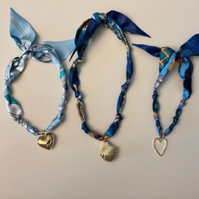 跨境爱心丝巾项链贝壳围巾颈链小众优雅夏日海边沙滩流行饰品批发