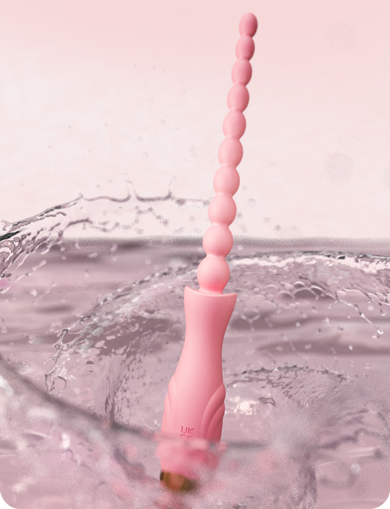 Electric Vibrating Anal Beads Prostate Massager with Button Control, Silicone, Pink — detail image 25