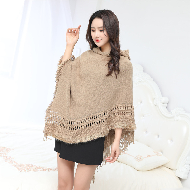 Hooded Tassel Cape Shawl Image 1