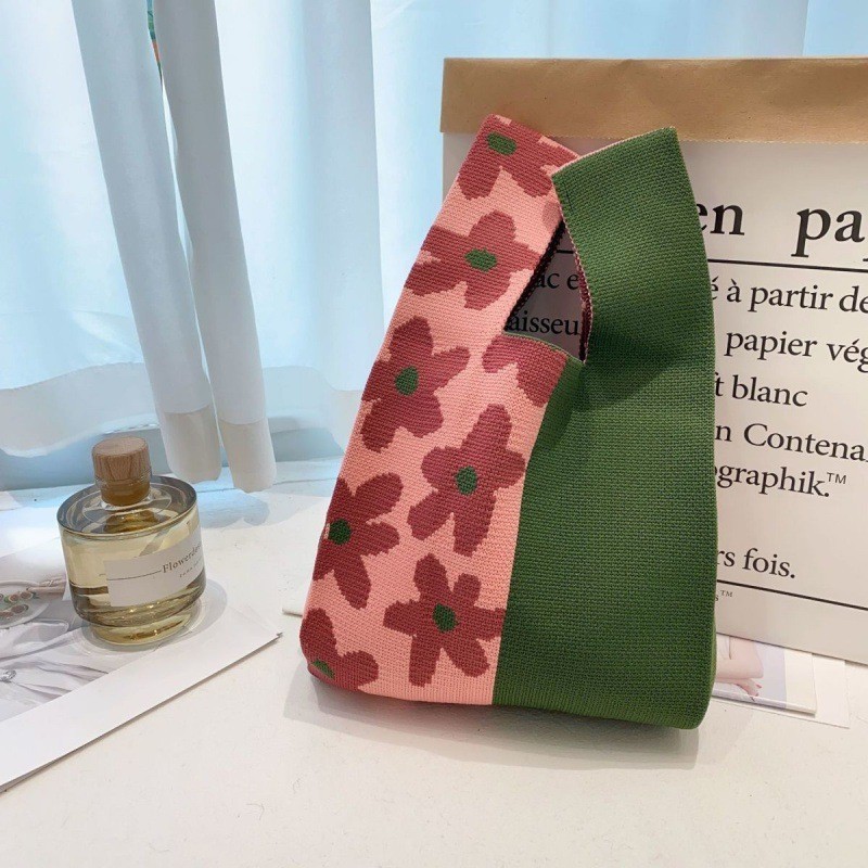 人気の厚みのある花柄ニットバッグ、ニットバッグ、誕生日ギフトバッグ、ニットバッグ、ハンドバッグ、リストバッグ、ハンドバッグ|undefined