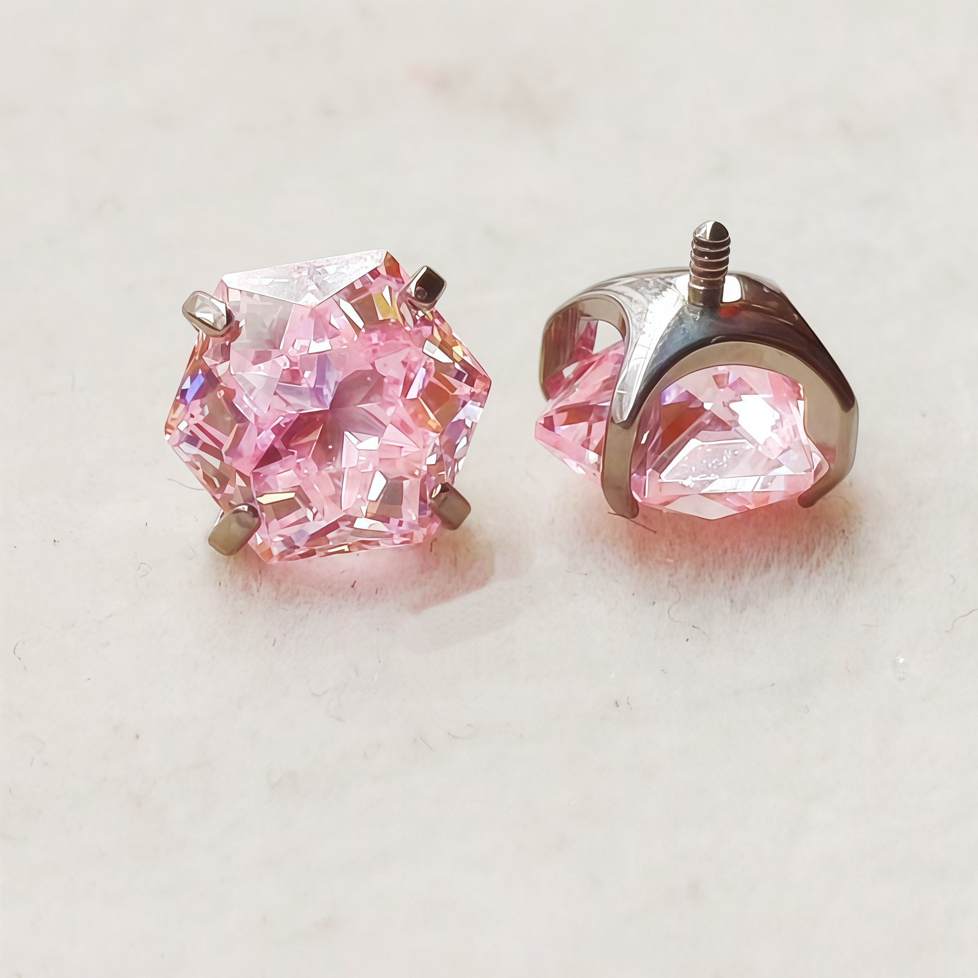 Titanium Alloy Gradient Color Plated Round-Bottomed Super Shiny Queen-Cut Hexagram-Cut Zirconia Stud Earrings for Cartilage detail image 14