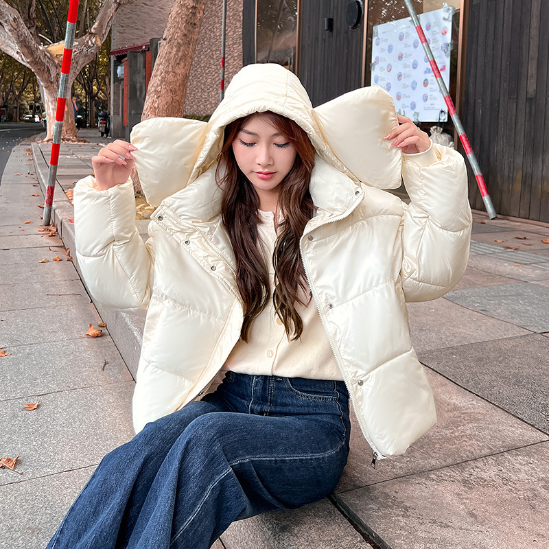 2024 nuevo abrigo de algodón de pluma, ropa de moda de mujer con capuz, abrigo de algodón corto suelto, chaqueta de algodón coreana de invierno, ropa de pan gruesa