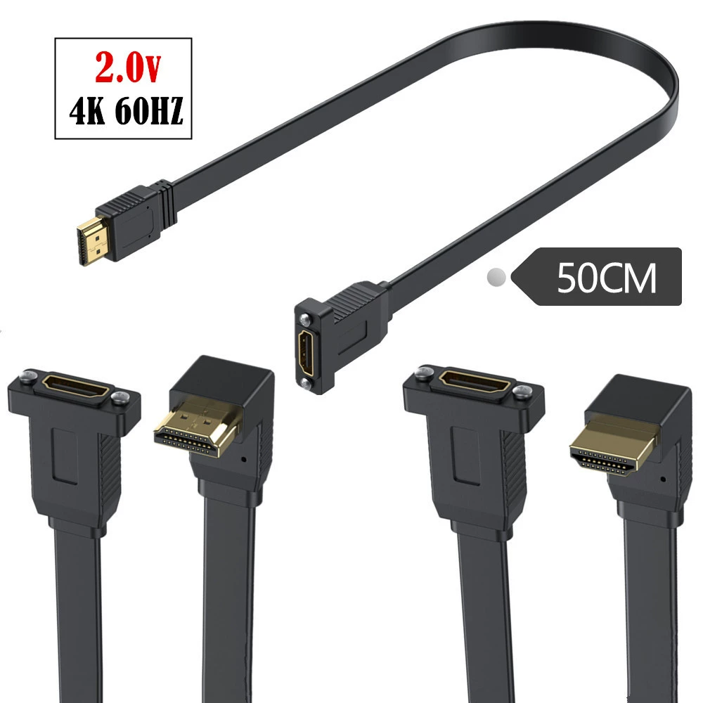 Плоский удлинительный кабель HDMI 2.0 с фиксированной панелью, подключение штекера, поддержка 4K 60Hz