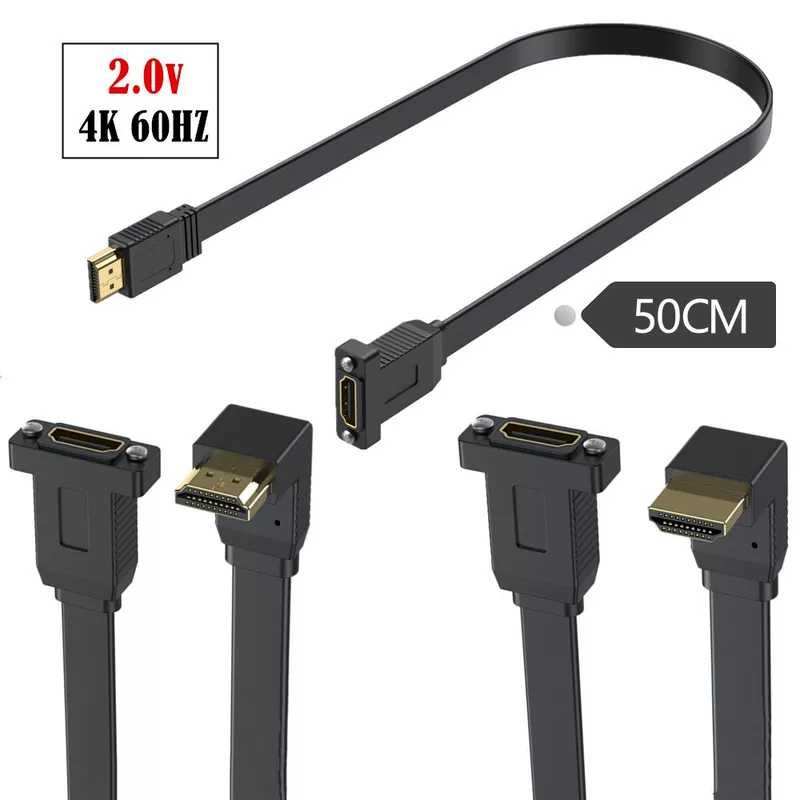 Плоский удлинительный кабель HDMI 2.0 с фиксированной панелью, подключение штекера, поддержка 4K 60Hz