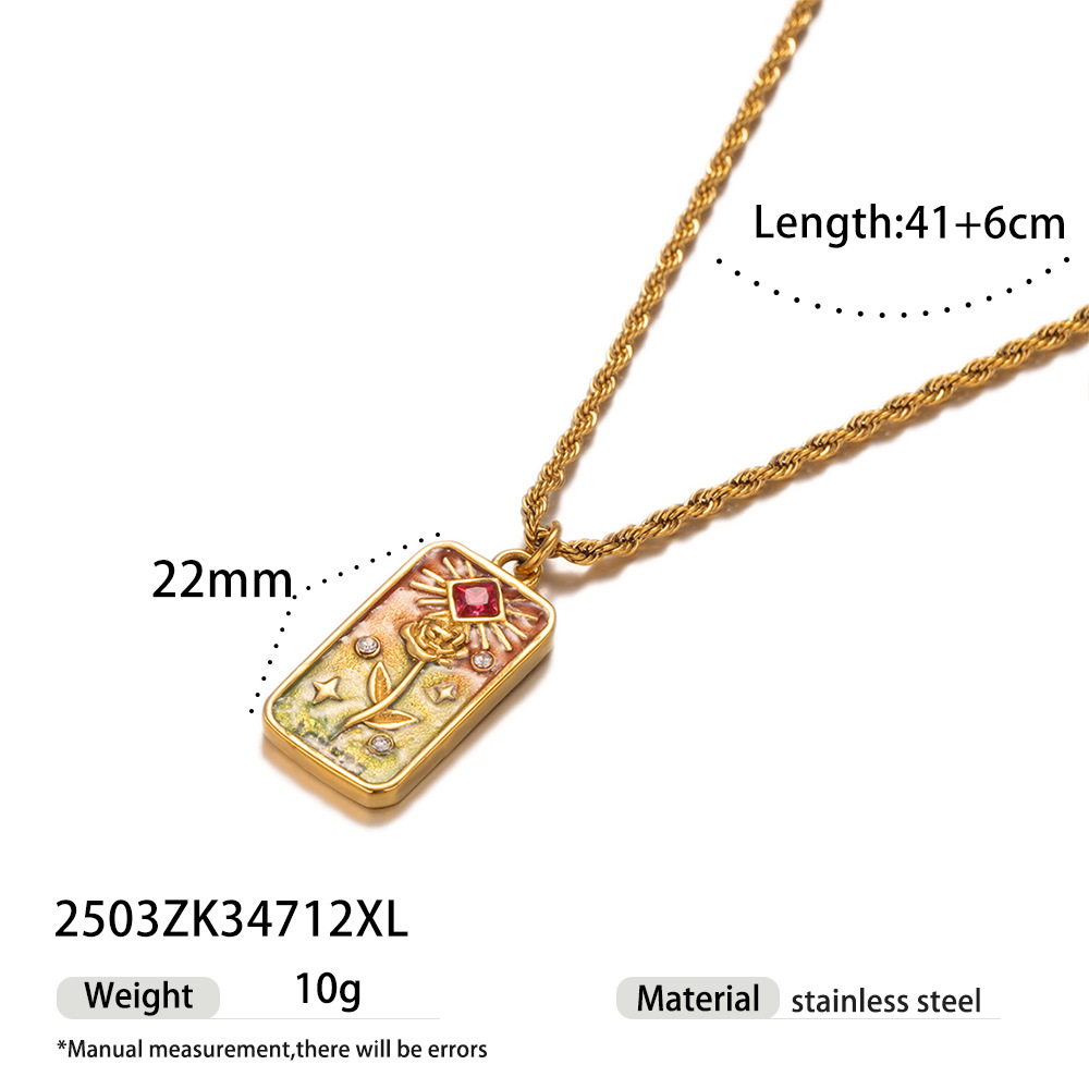 Taena europeo y americano de acero inoxidable rosa colgante collar de nicho hecho a mano piedra natural con cuentas cadena de clavícula transfronteriza