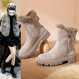 Cotton Shoes for Women 2025 New Winter Fur Integrated Snow Boots for Women Fleece-Lined Casual Boots Short Boots Large Cotton Shoes for Women