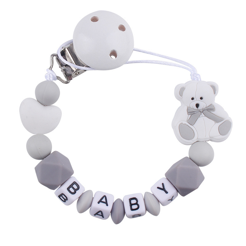 Nombre de bebé DIY calmar la cadena de tetas de caricatura bebé osos de silicona calmar la cadena de tetas de cadena anti-caída