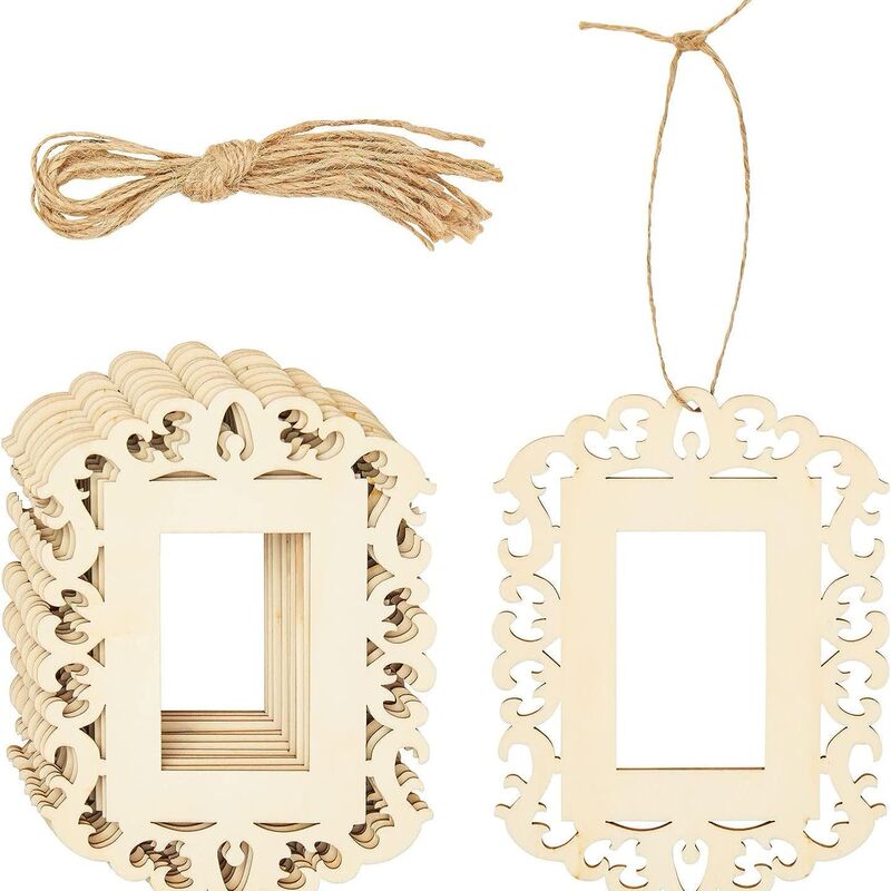 Cross-border unfinished wooden photo frame crafts DIY Christmas tree decorations with rope for DIY painting projects Cross-border unfinished wooden photo frame crafts DIY Christmas tree decorations with rope for DIY painting projects