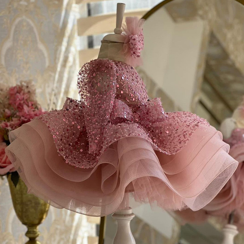 Pink Sequin Pageant Dress For Girls Tulle Puff Skirt Performance_voghion.com