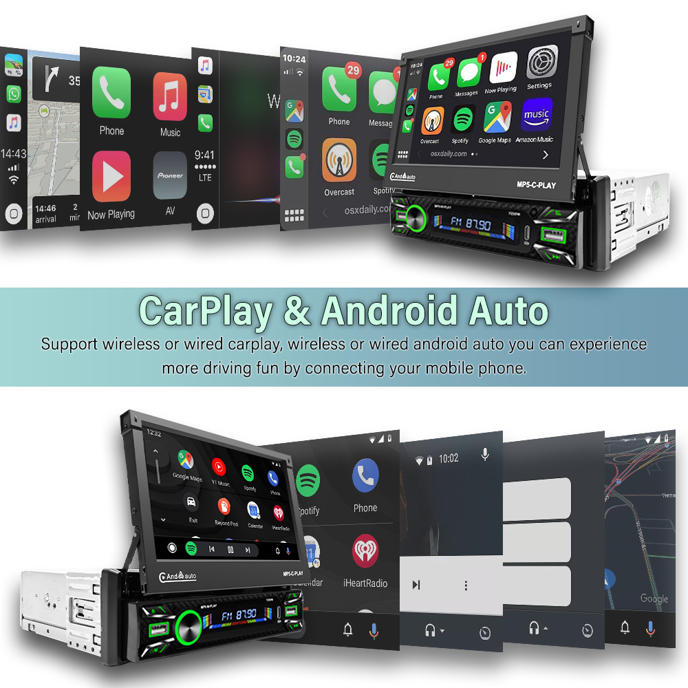 7inch Hd Electric Retractable Touch Screen Universal Device Type-C Fast Charging Apple Carplay Connection 7230W