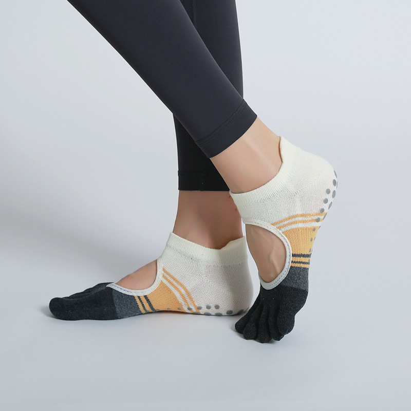 Calcetines de Yoga de empeñamiento de fuga a juego de color Calcetines antideslizantes de silicona calcetines de cinco dedos calcetines deportivos Pilates calcetines de fitness de interior