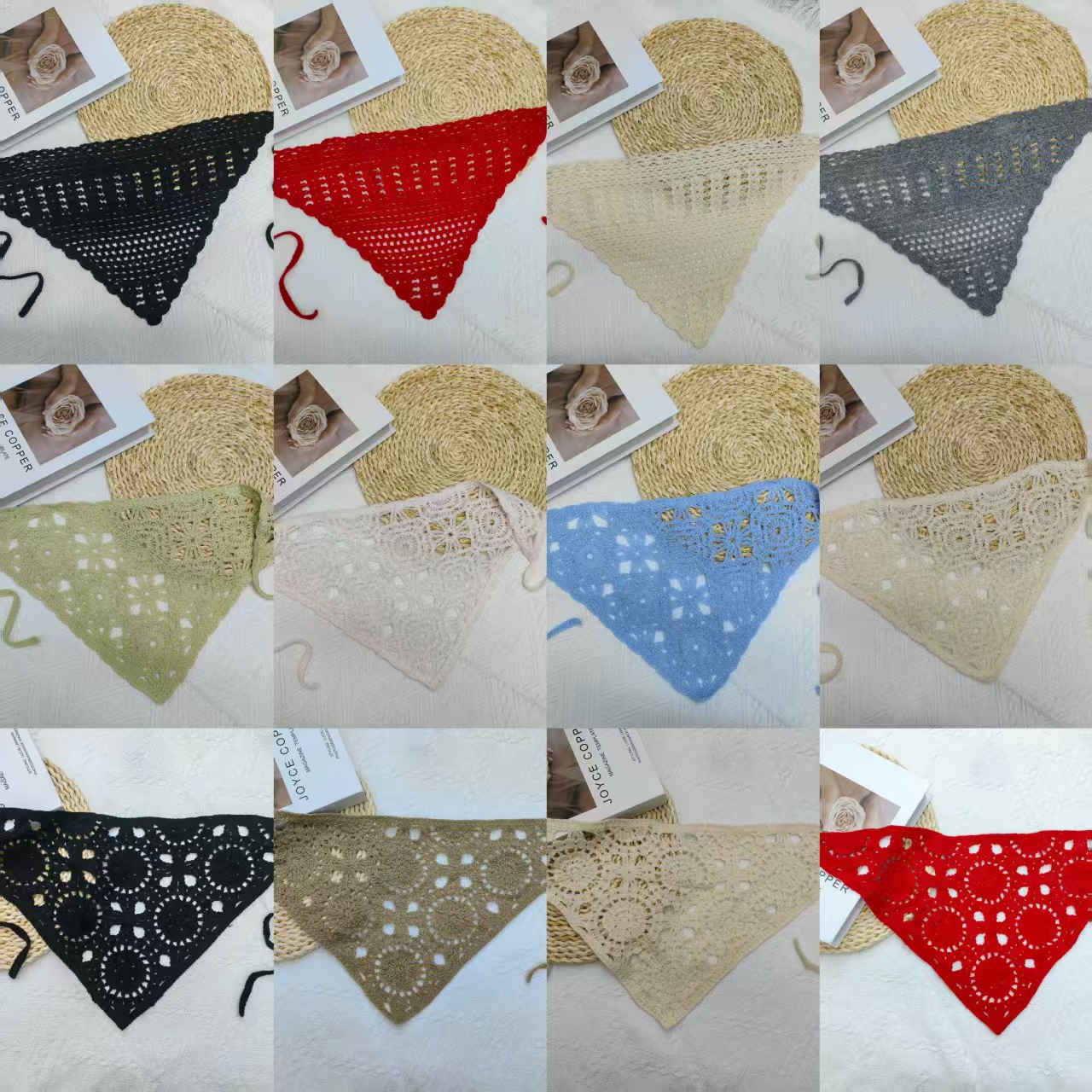 (Good Quality) Imitation Handmade Knitted Headband Crochet Yarn Headscarf Trendy Triangle Scarf Waist Belt Accessory