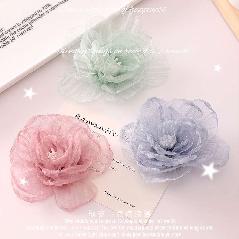 Mesh Camellia Hairpin Accessories Cute Flower Brooch Girl's High Sense Sweet Stamen Accessories Decoration