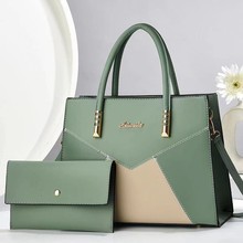 跨境简约单肩气质托特妈妈包2025新款拼接撞色大容量手提子母包包