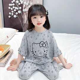 爆款KT猫可爱睡衣套装休闲七分袖家居服中小童女孩夏季薄款空调服
