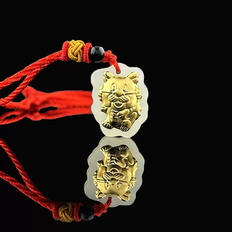 龙年吊坠新款卡通龙 Q版本命年十二生肖 金镶玉足金吊坠 项链批发