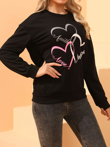 Valentine's Day sweater, Christmas hat, love pattern printed round collar TEMU, European and American letters, European and American style
