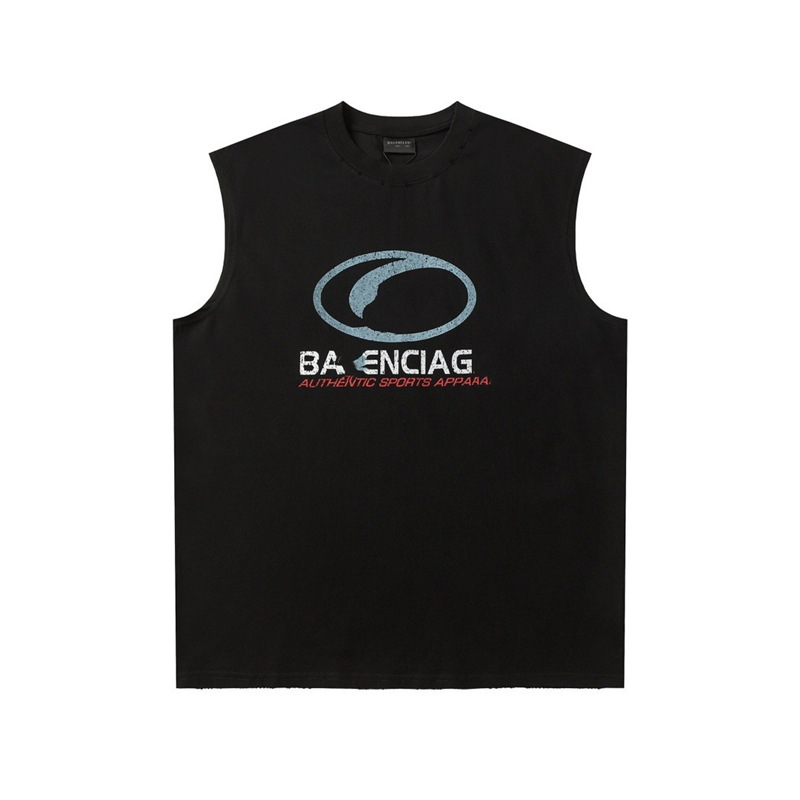 High Version Paris B Family 25Ss New Surf Logo Blurred Printing Sleeveless Vest for Men and Women