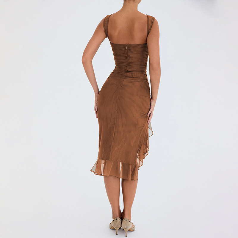 280g Weight Asymmetrical Dress, Knee-Length Dress Length Type Sleeveless Sleeve Length Mesh Dress Dresses Type Spandex, Mesh Yarn Fabric Type High Waist Waist Line Holiday, Cocktail Party Occasion Round Neck Neckline Slim Fit Type Solid Color Pattern Summer Season Women's Gender Pleated Design Elegant, Sexy Style Wholesale Women's Elegant Sexy Pleated Solid Color Holiday Cocktail Party Round Neck Sleeveless Mesh Dress 8