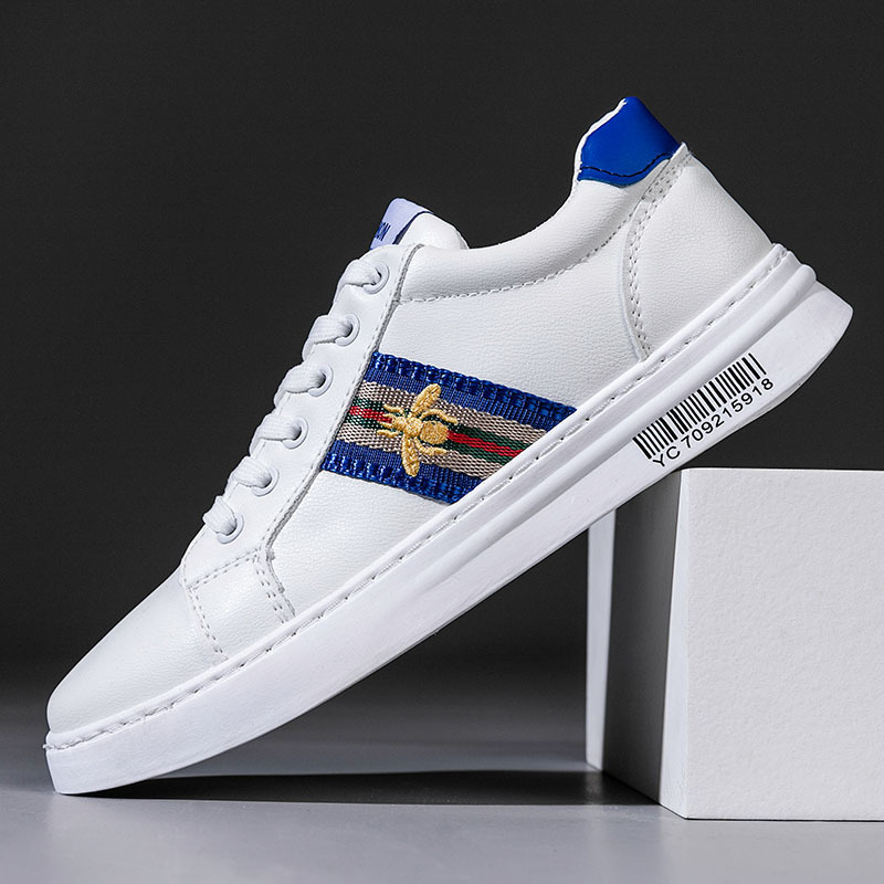 Shoes Men's 2021 New Spring and Summer White Shoes Men's Board Shoes Korean Fashionable Men's Shoes All-match Leather Shoes Bee