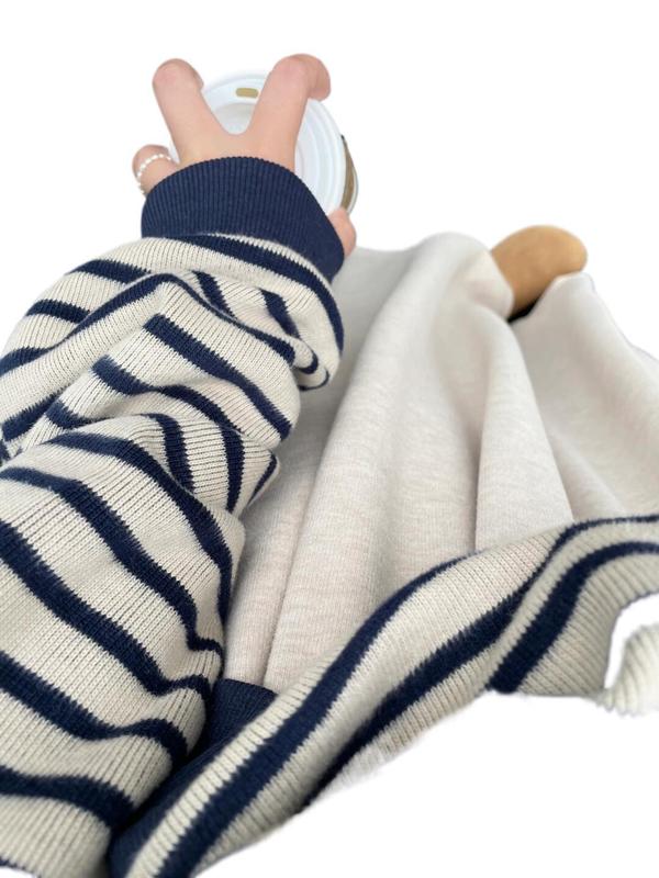 大码圆领卫衣女复古条纹长袖秋装2025新款宽松设计感休闲针织上衣|undefined