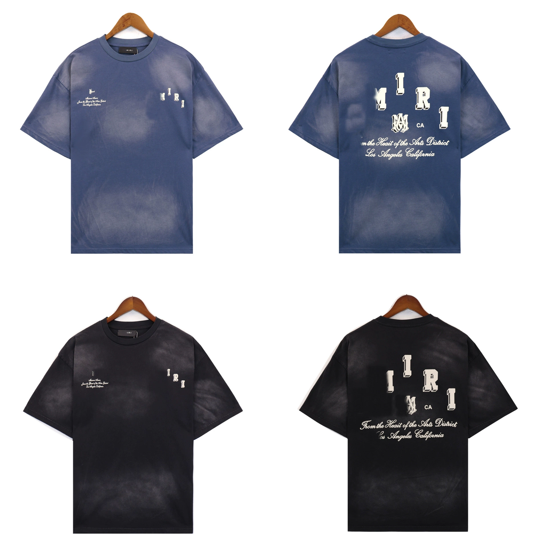 Летний прилив AMIRI мойка для старых мужчин ретро с принтом с круглым вырезом из чистого хлопка с короткими рукавами американская свободная футболка