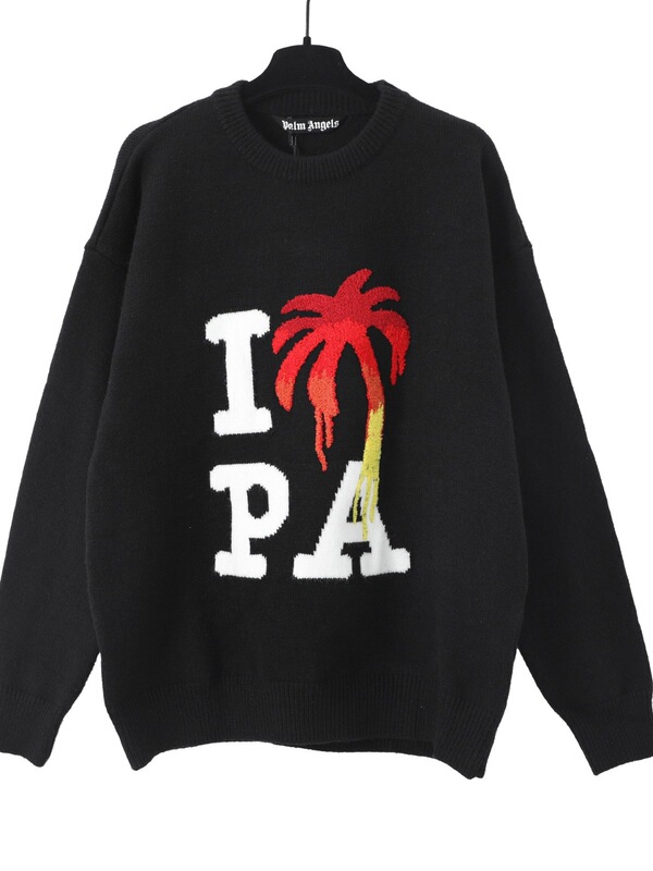 Cross-Border Trendy Brand Palm Angels Jacquard Letter Pattern Casual Round-Neck Sweater for Men and Women Cross-Border Trendy Brand Palm Angels Jacquard Letter Pattern Casual Round-Neck Sweater for Men and Women
