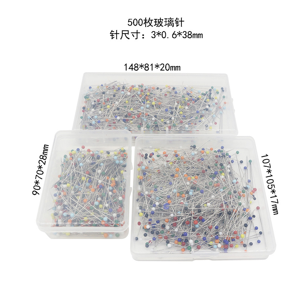 500 Colorful Glass Needles with High-Temperature Resistance Glass Heads, Multiple Box Options, Large Head Bead Needles