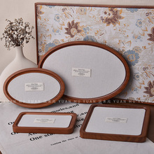 木质首饰盘复古麻布戒指手镯展示道具珠宝拍照摆件ins实木手串盘