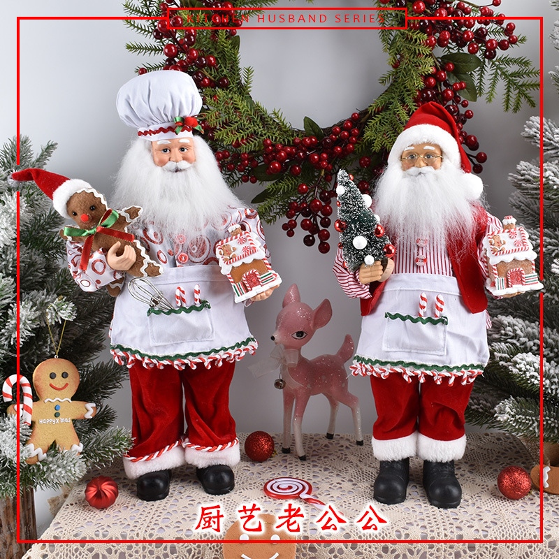 Decoraciones navideñas tela Santa Claus decoraciones de hotel restaurante mostrador decoración de la escena de los ancianos