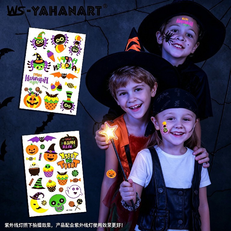 In-Stock Cartoon Tattoo Stickers Halloween Ghost Festival Fluorescent Eco-Friendly Glowing Face Pumpkin Children's Tattoo Stickers In-Stock Cartoon Tattoo Stickers Halloween Ghost Festival Fluorescent Eco-Friendly Glowing Face Pumpkin Children's Tattoo Stickers