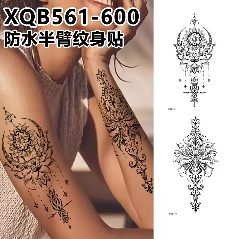 Cross-border wholesale mandala lotus half-arm tattoo stickers lace women's arm waterproof temporary tattoo stickers TEMU