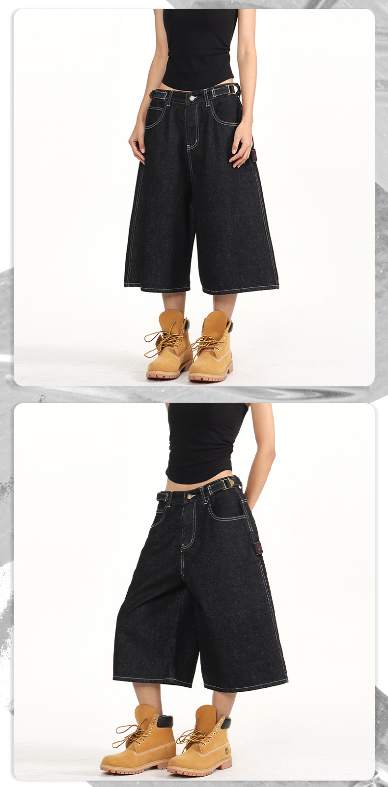 Men's American Vintage Adjustable Waist Cargo Capri Pants Unisex Baggy Denim Short Casual Streetwear Pants_viptrois.com