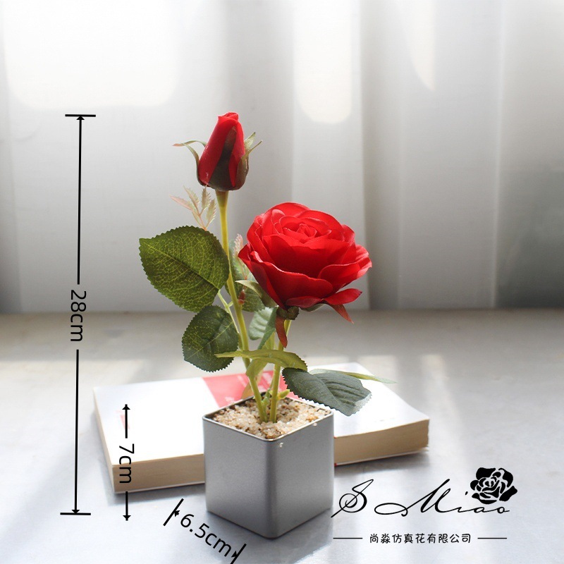 Flores simuladas de tres cabezas de rosa pequeña decoración creativa bonsai fábrica de decoración directa para plantas verdes artificiales falsas macetas simuladas image 3