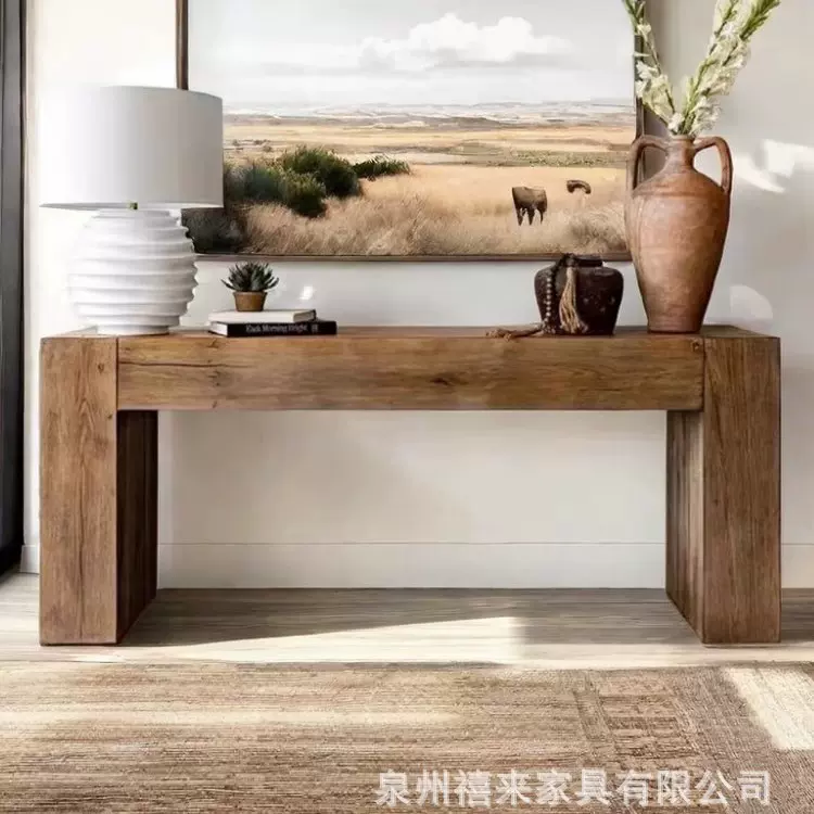 中古风玄关台实木进户民宿客厅装饰窄款边柜侘寂复古沙发靠墙条案