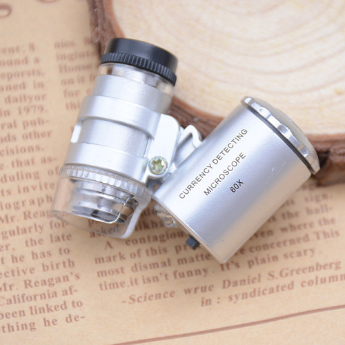Jinghui Factory Mini 60x White Light LED Light UV Banknote Detection Purple Light Microscope Portable Magnifying Glass 9882