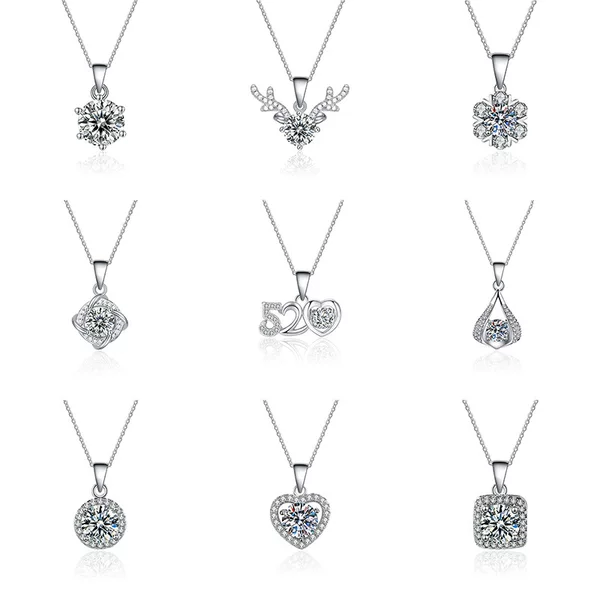 Live supply imitation silver necklace moissanite pendant female love jewelry niche all-match clavicle chain color retaining titanium steel chain