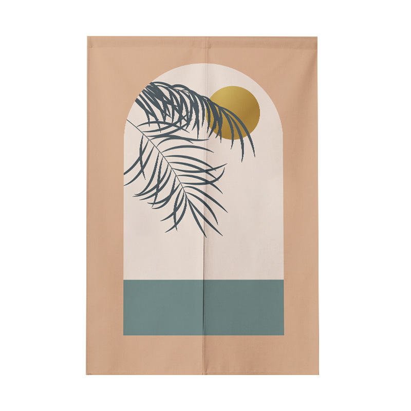Cortina minimalista con diseño floral de hojas Morandi, cortina divisoria, cortina de cocina sin perforaciones, cortina semientrelazada para inodoro.
