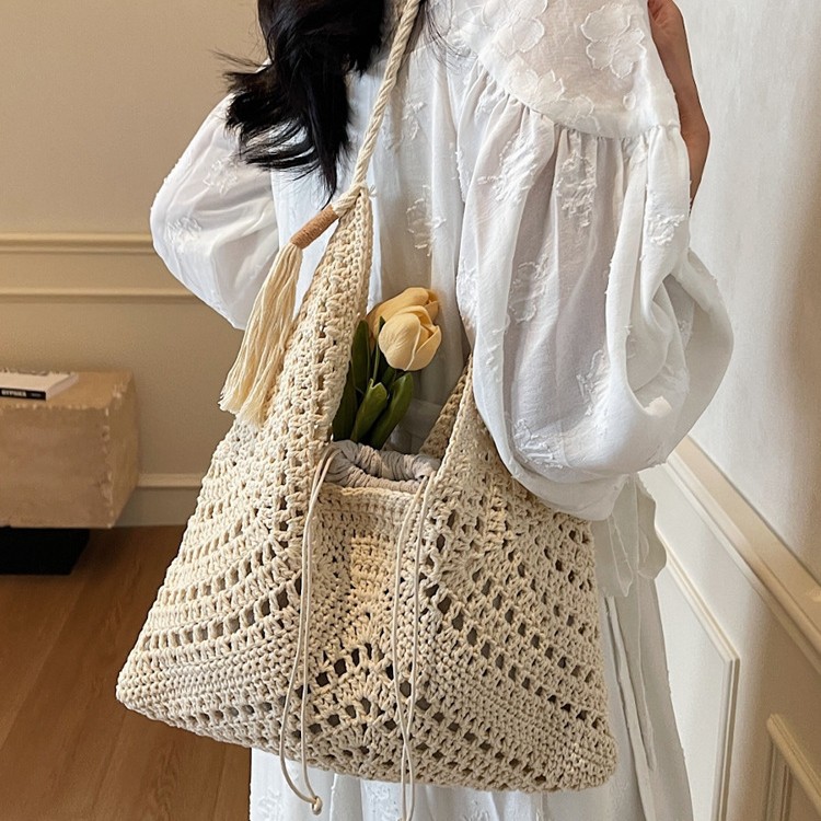 Lazy Style Large Capacity Woven Bag For Women, Summer Seaside Vacation Shoulder Beach Bag, Straw Tote Bag - Thumbnail 4