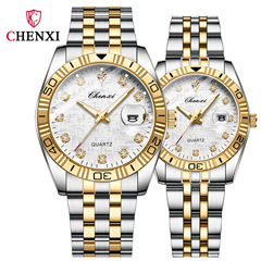 Morning Dawn Couple's Dual-Time Calendar Watch with Diamond Accents, Stainless Steel Strap, Fashionable Business Style, Cross-Border Live Streaming, Foreign Trade Manufacturer, Quartz Watch