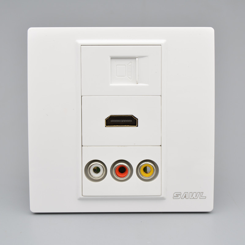 86型网络音视频面板  网线电脑HDMI高清AV红黄白三莲花头高清插座