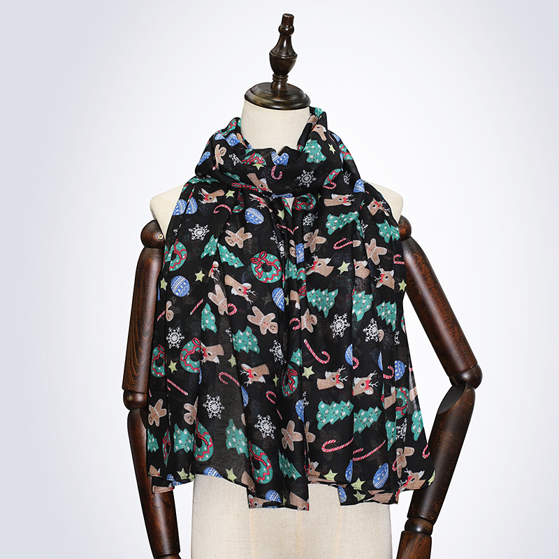 Christmas style cartoon printed silk scarf female four seasons good scarf large size scarf large shawl tide_voghion.com