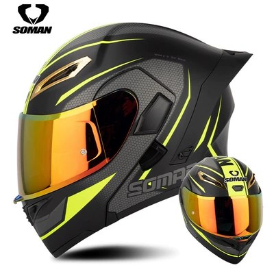 Motosiklet kaskı (dəbilqə) – lens exposure helmet upgrade SM955S - black-and-yellow-track-with-revo-red-gold-s